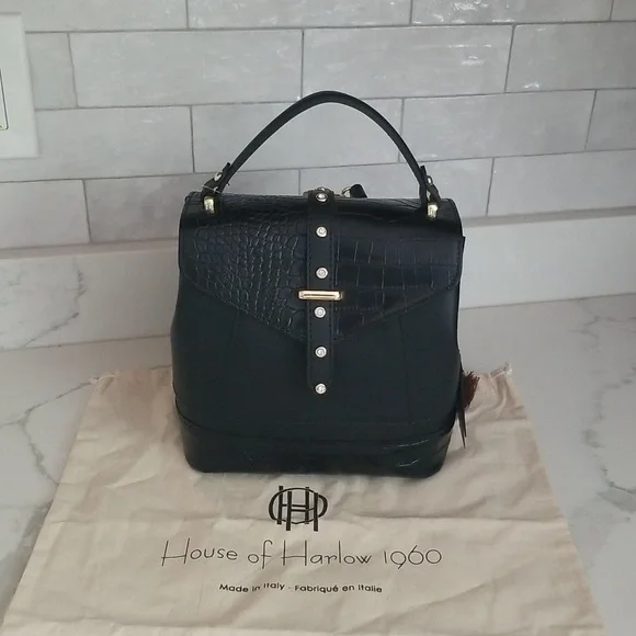 NWT House of harlow 1960 Crystal Studded Black Backpack Shoulder Handbag - Picture 9 of 14